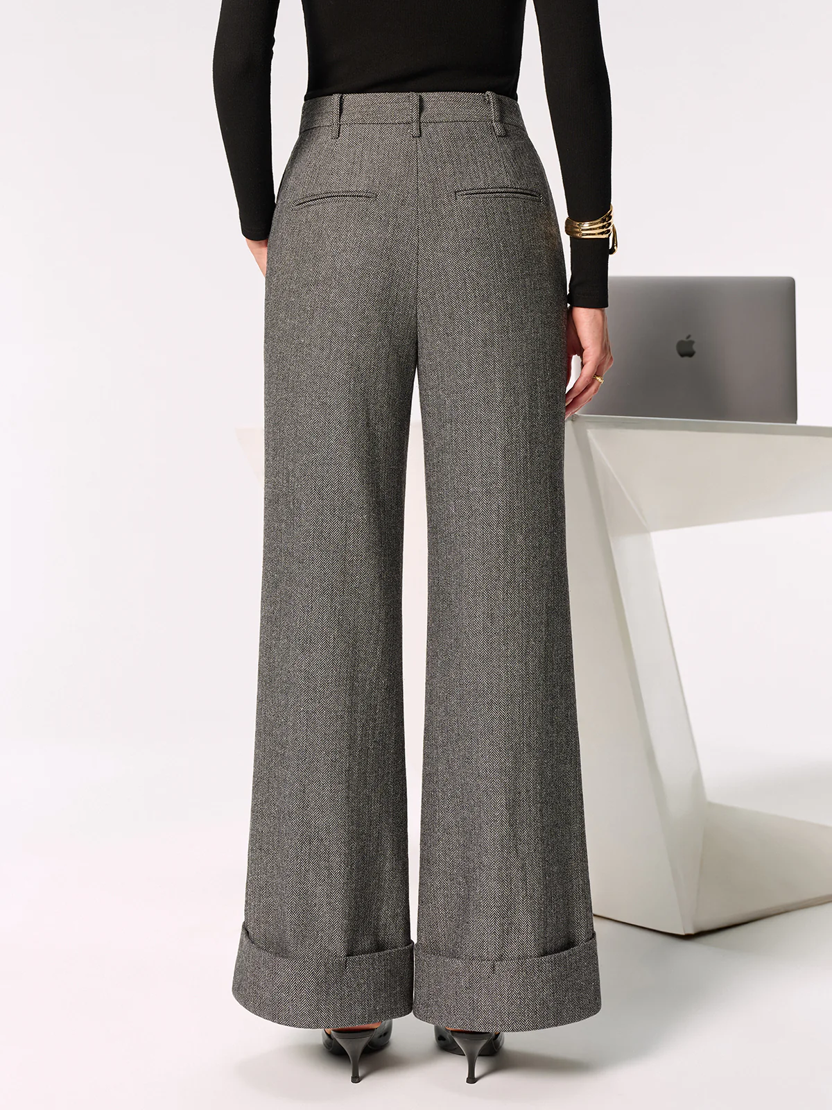 Mid-Waist Cuffed Wide-Leg Pants - Wholesalesil