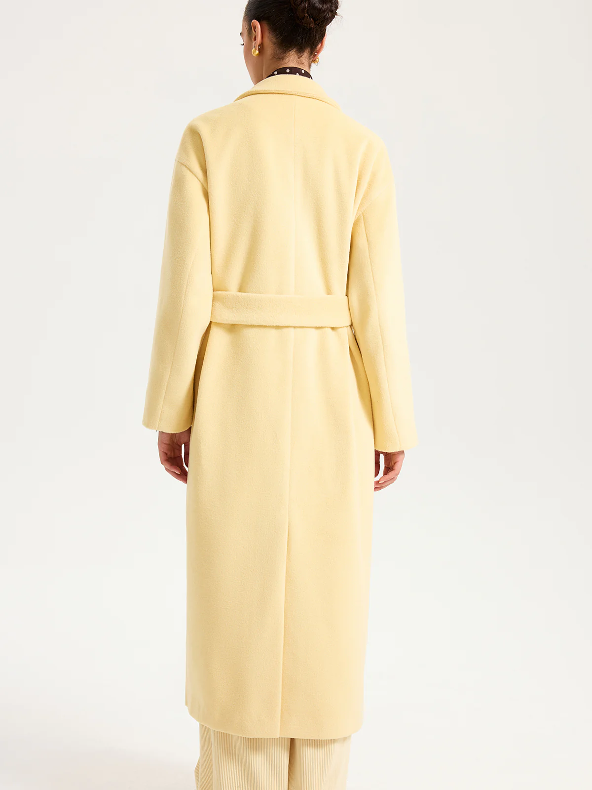 Belted Double-Breasted Lapel Long Coat - Wholesalesil