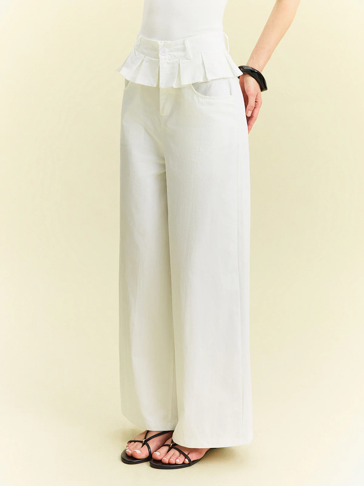 Wide-Leg Pants with Ruffle Detail - Wholesalesil
