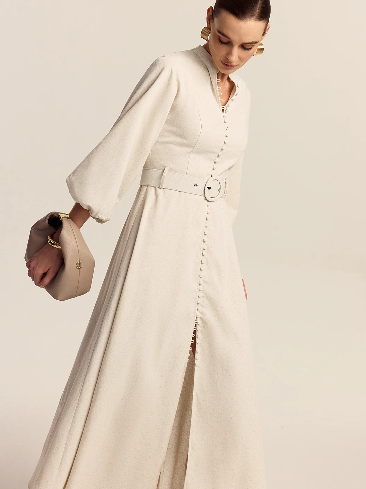 Belted Button Front Maxi Dress - Wholesalesil