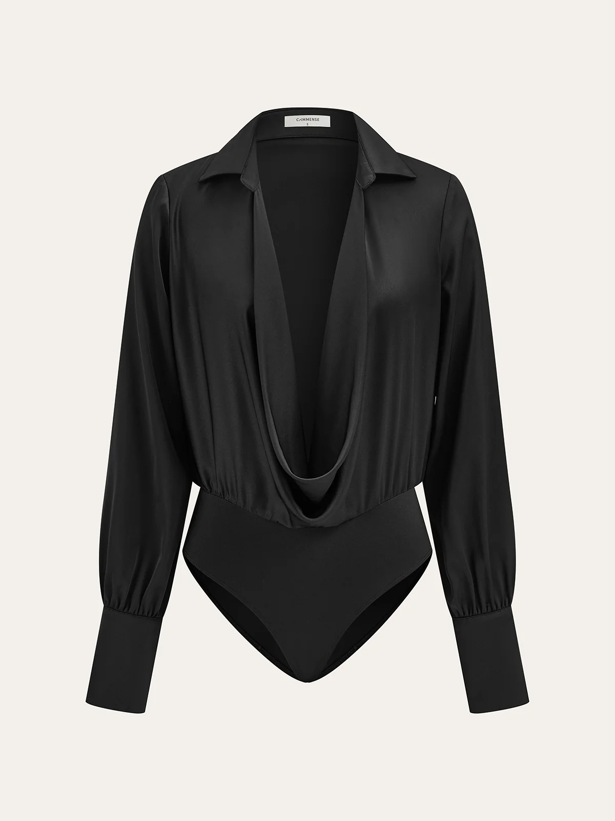 Satin Cowl Neck Long Sleeve Bodysuit - Wholesalesil