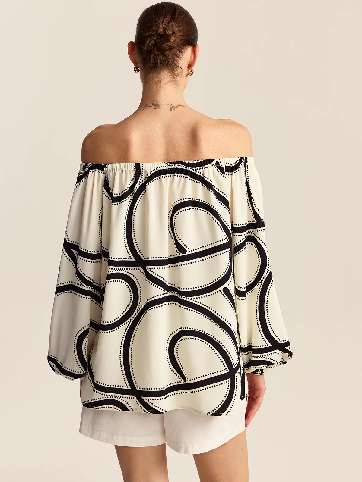 Patterned Off-Shoulder Blouse - Wholesalesil