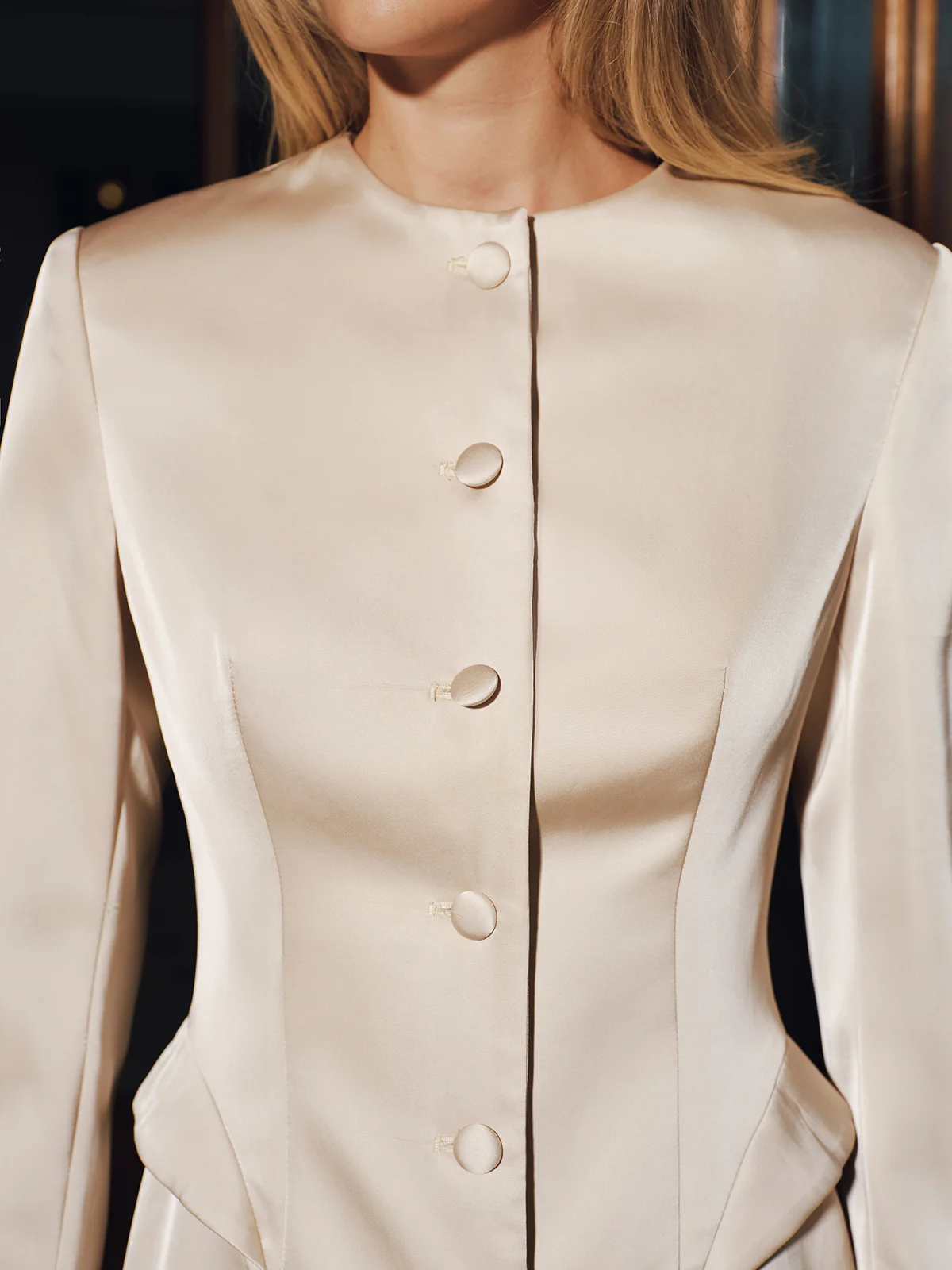 Button-Front Satin Mini Blazer Dress - Wholesalesil