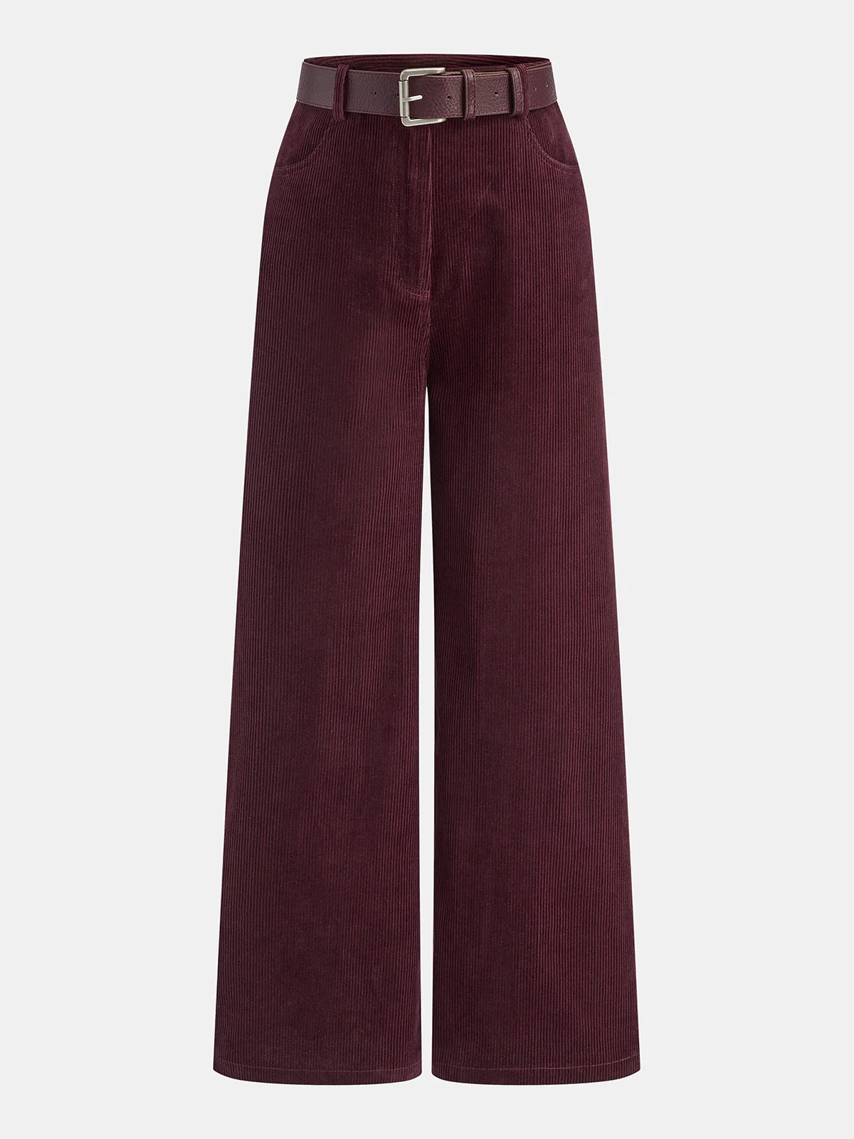 Belted Corduroy Straight-Leg Pants - Wholesalesil