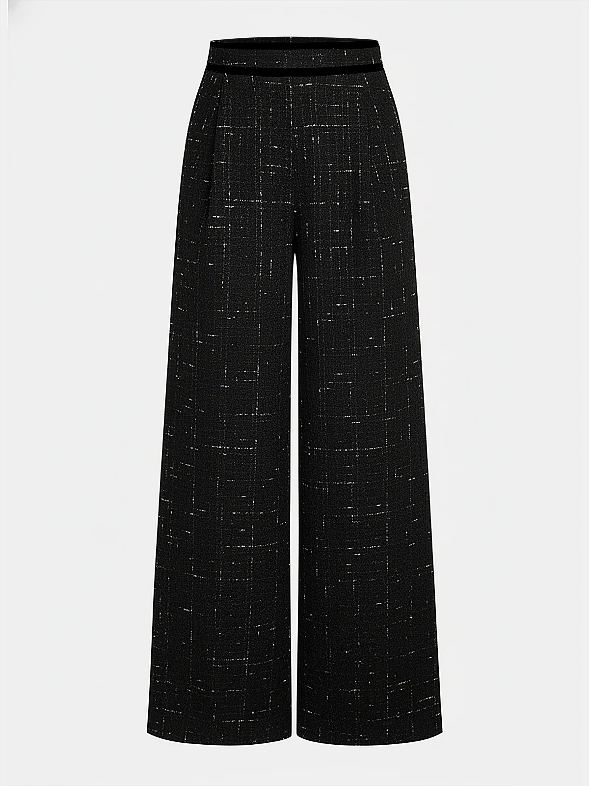 Contrast Waistband Tweed Wide-Leg Pants - Wholesalesil