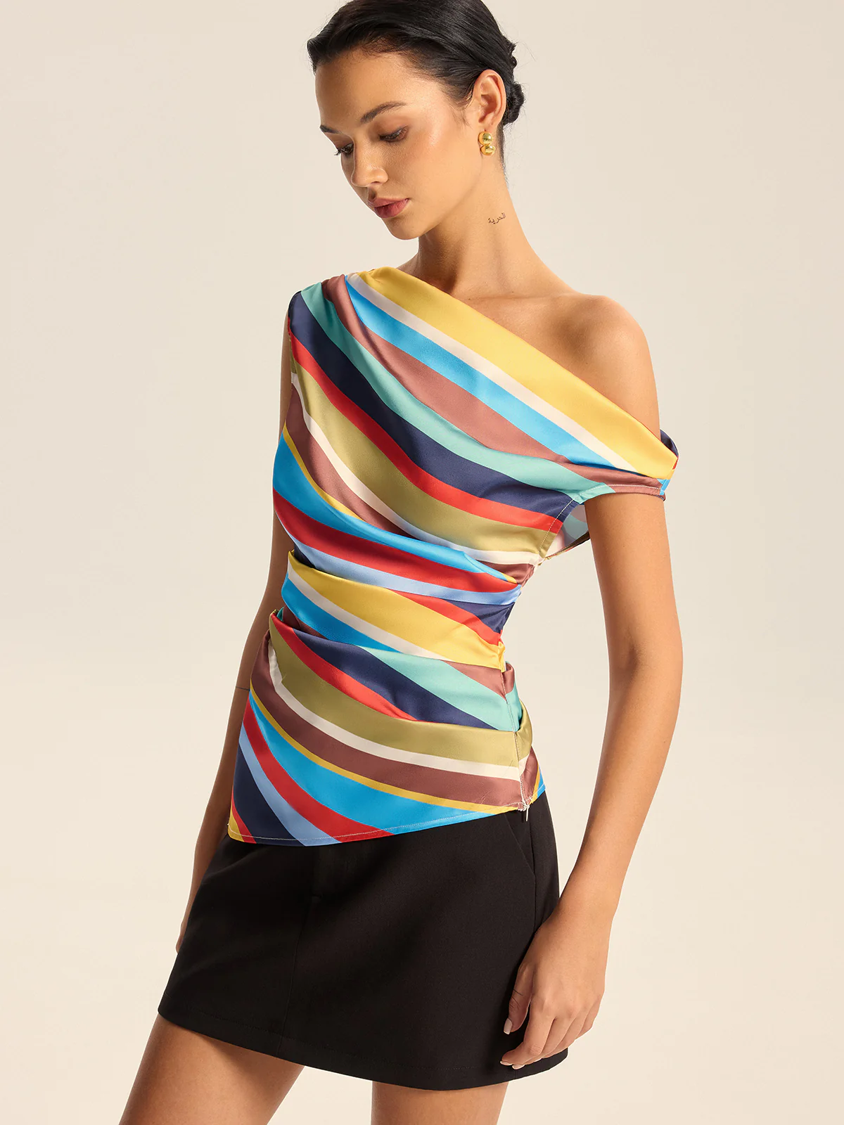 Colorful Striped One-Shoulder Top - Wholesalesil