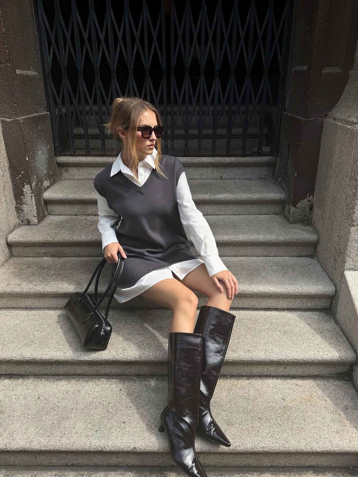 2 in 1 Shirt Paneled Knit Mini Dress - Wholesalesil