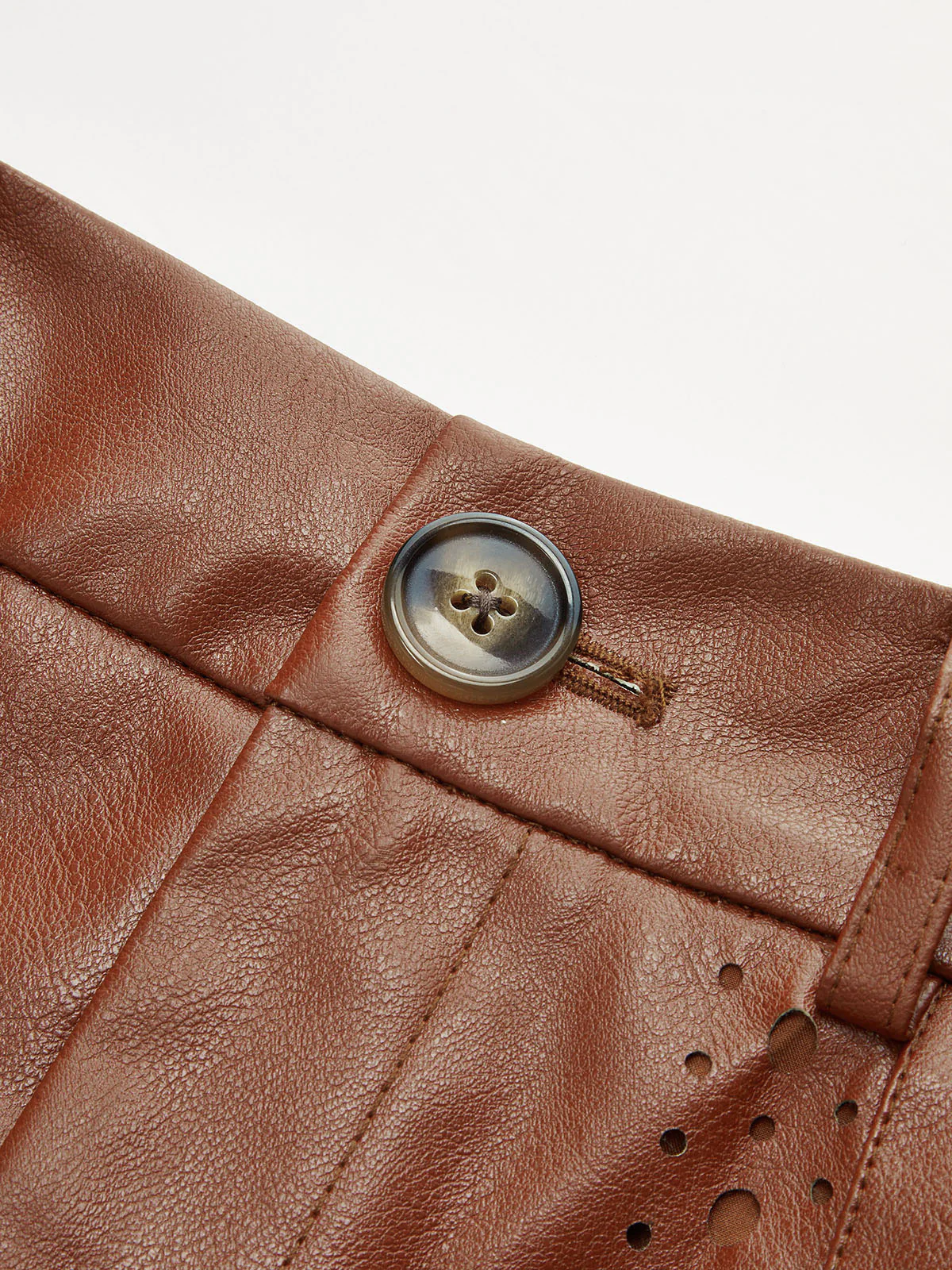 Belted Laser-cut Faux Leather Skirt - Wholesalesil