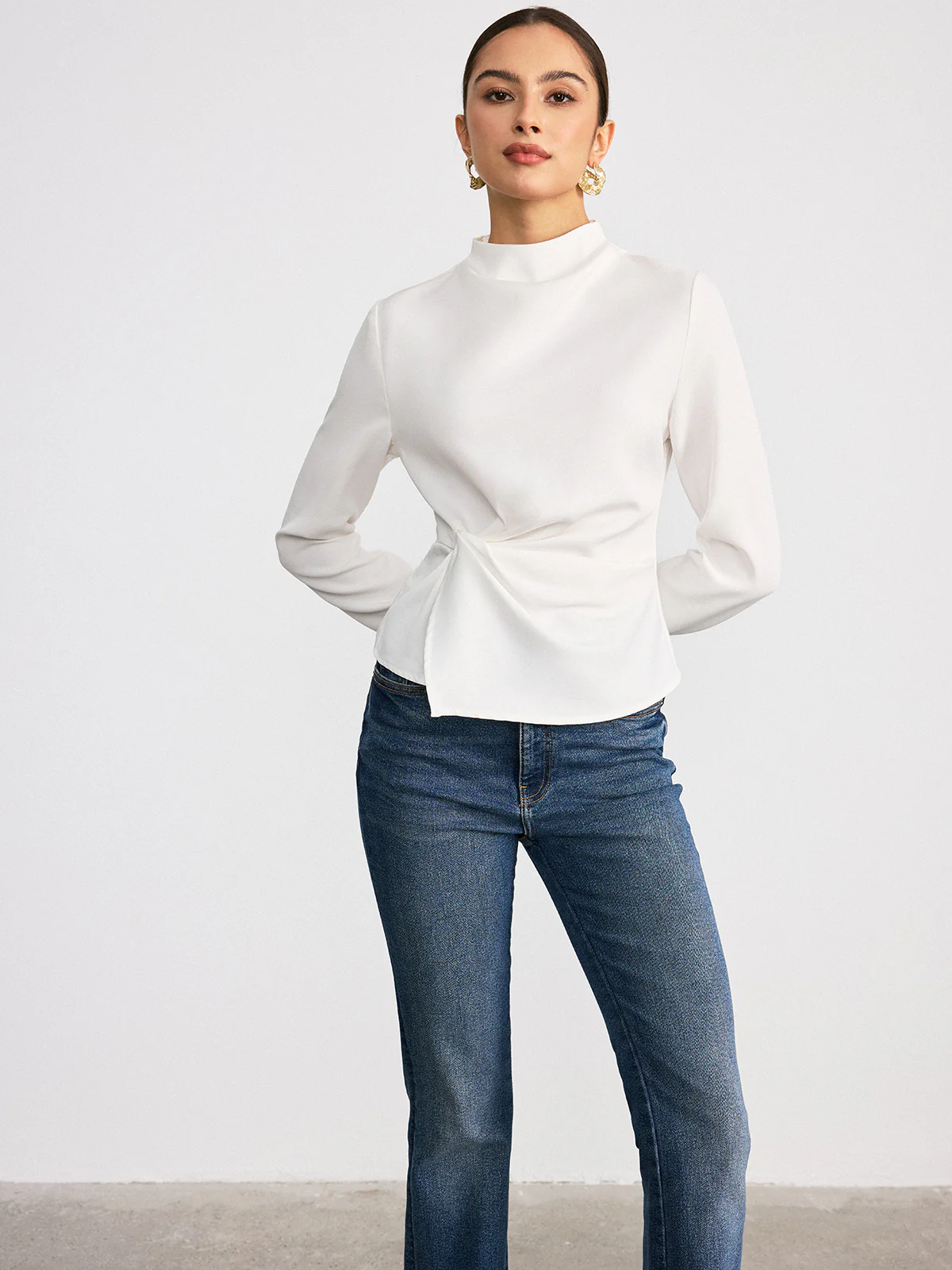 Long-Sleeve Twist Mock Neck Top - Wholesalesil