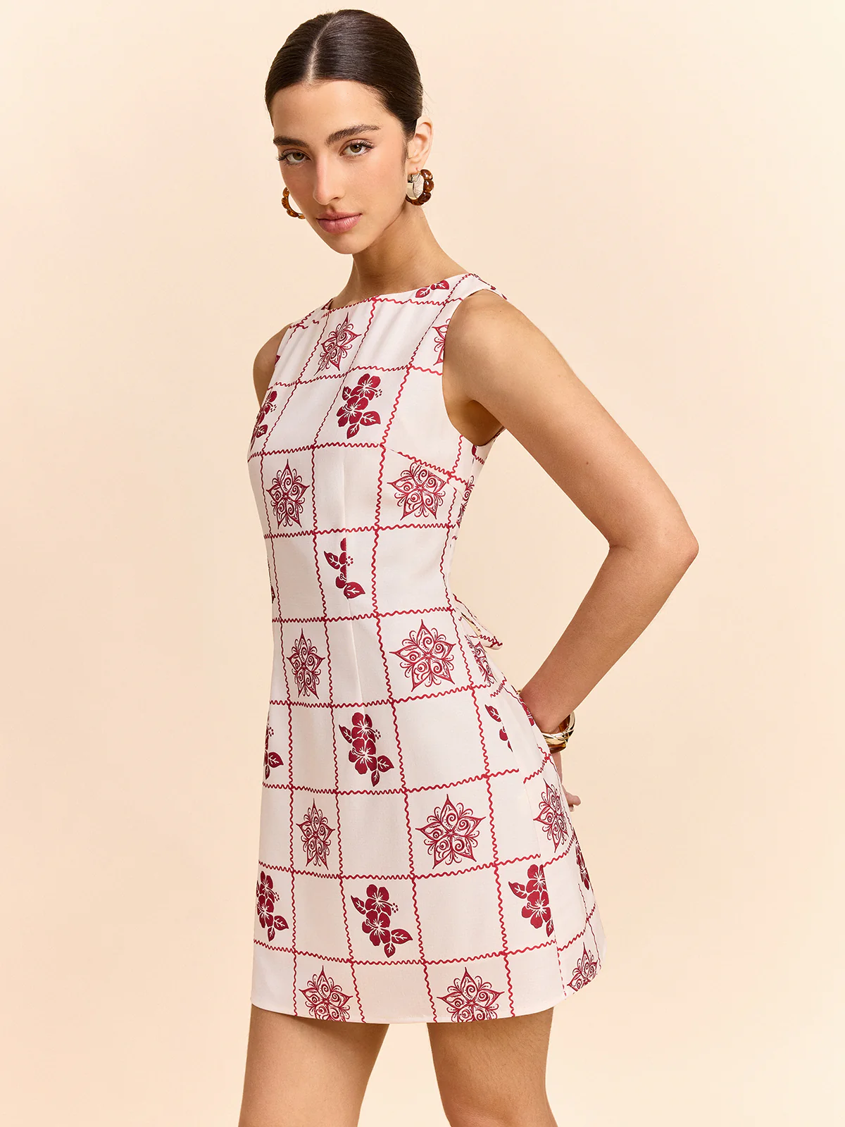 Grid and Floral Print Mini Dress - Wholesalesil