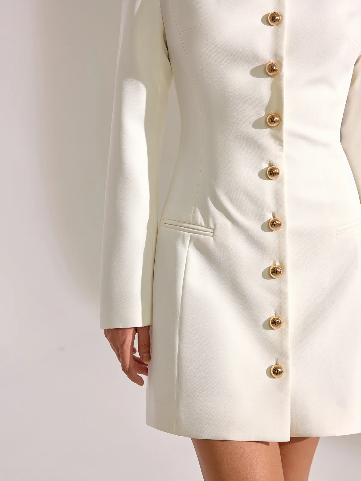 Metal Button-Front V-Neck Mini Dress - Wholesalesil