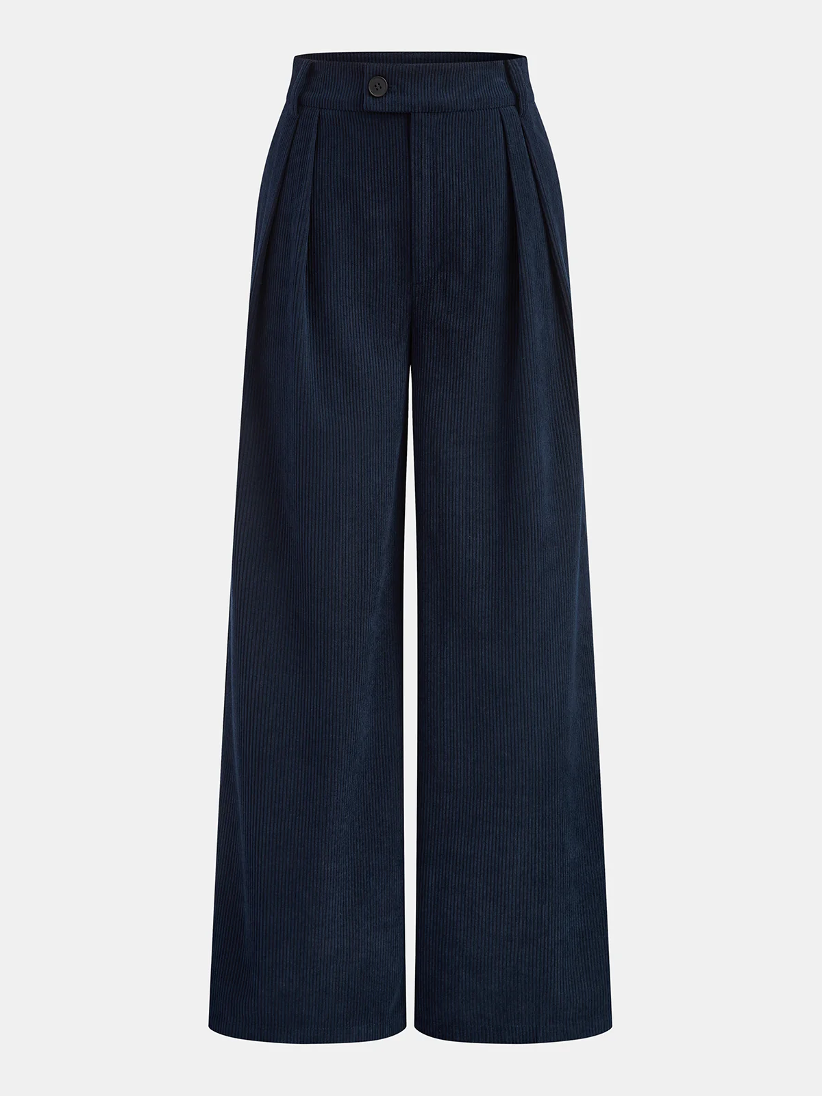 Corduroy Pleated Mid-Waist Wide-Leg Pants - Wholesalesil