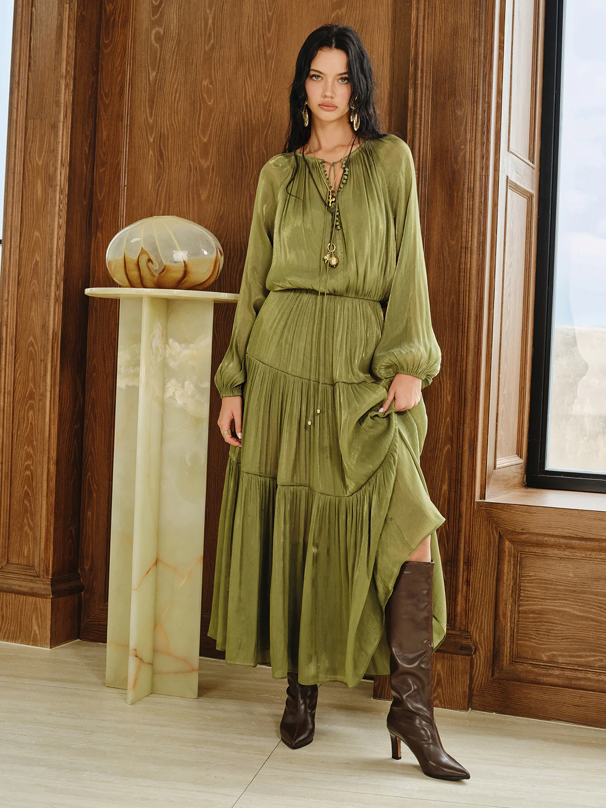 Tiered Maxi Dress Set with Liner - Wholesalesil