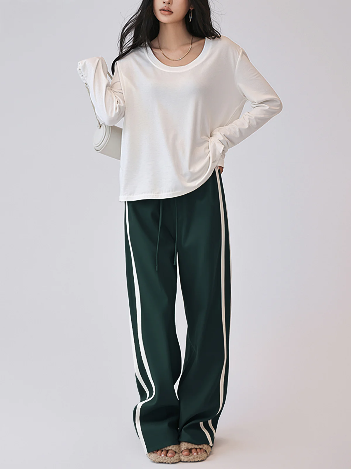 Striped High-Waisted PU Leather Drawstring Pants - Wholesalesil