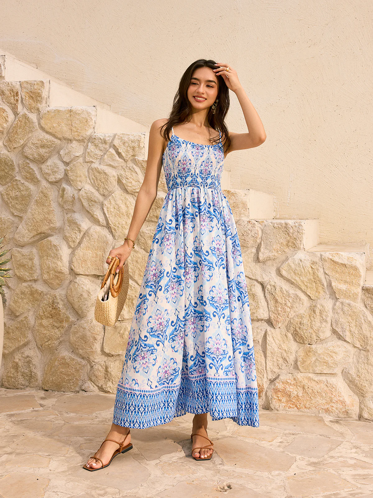 Bohemian Floral Print Maxi Dress - Wholesalesil