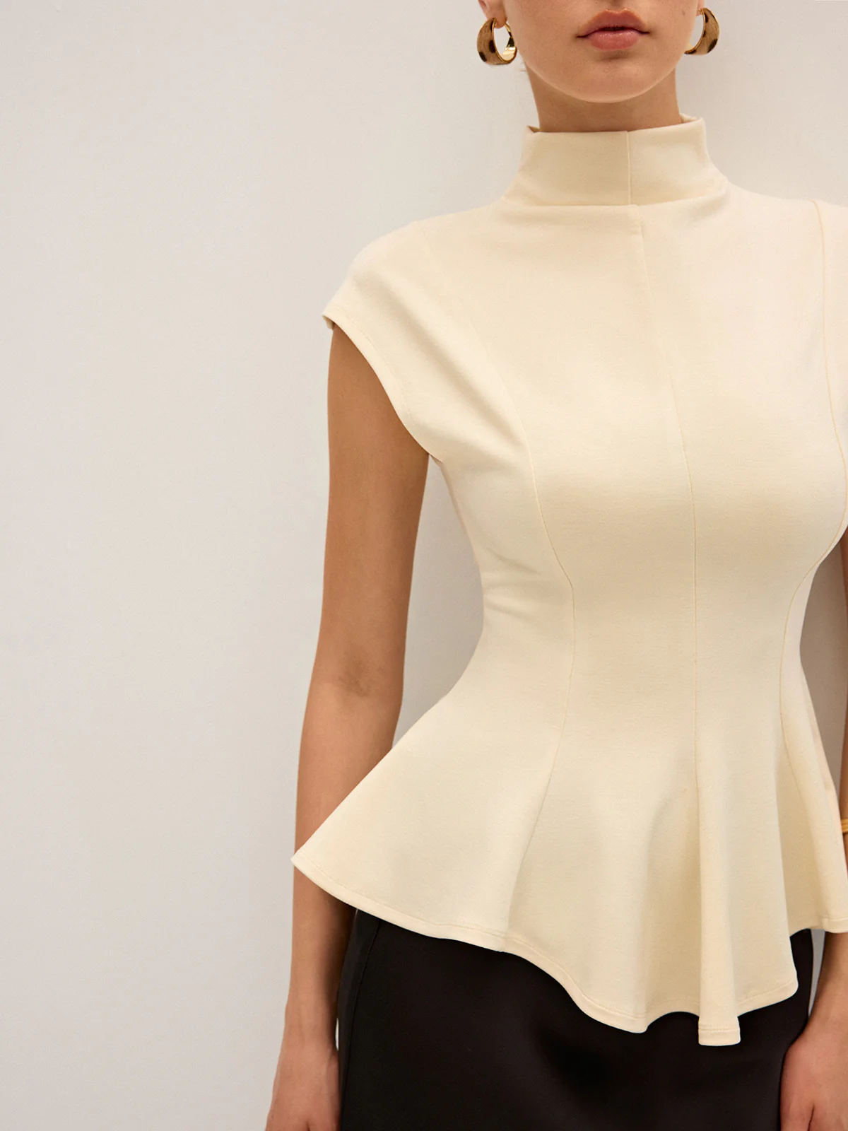 Mock Neck Cap Sleeve Peplum Top - Wholesalesil
