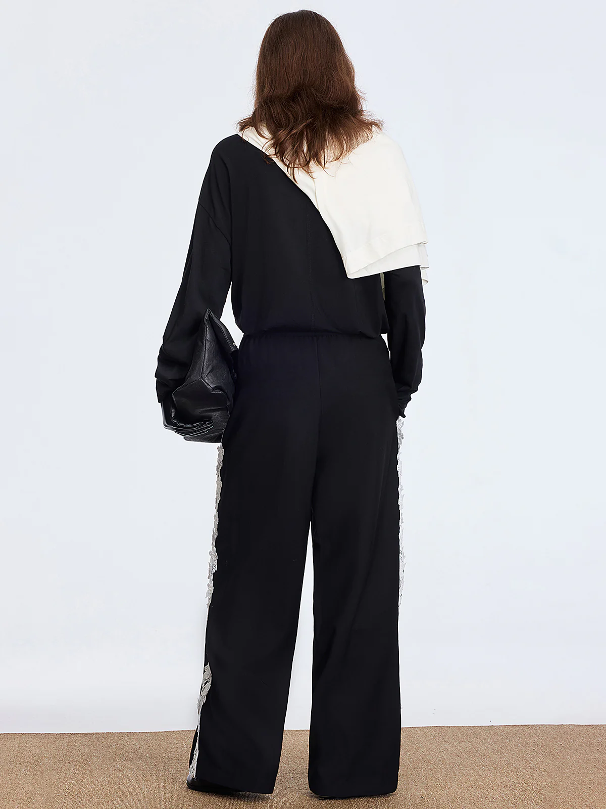 Lace Side Panel Wide-Leg Pants - Wholesalesil