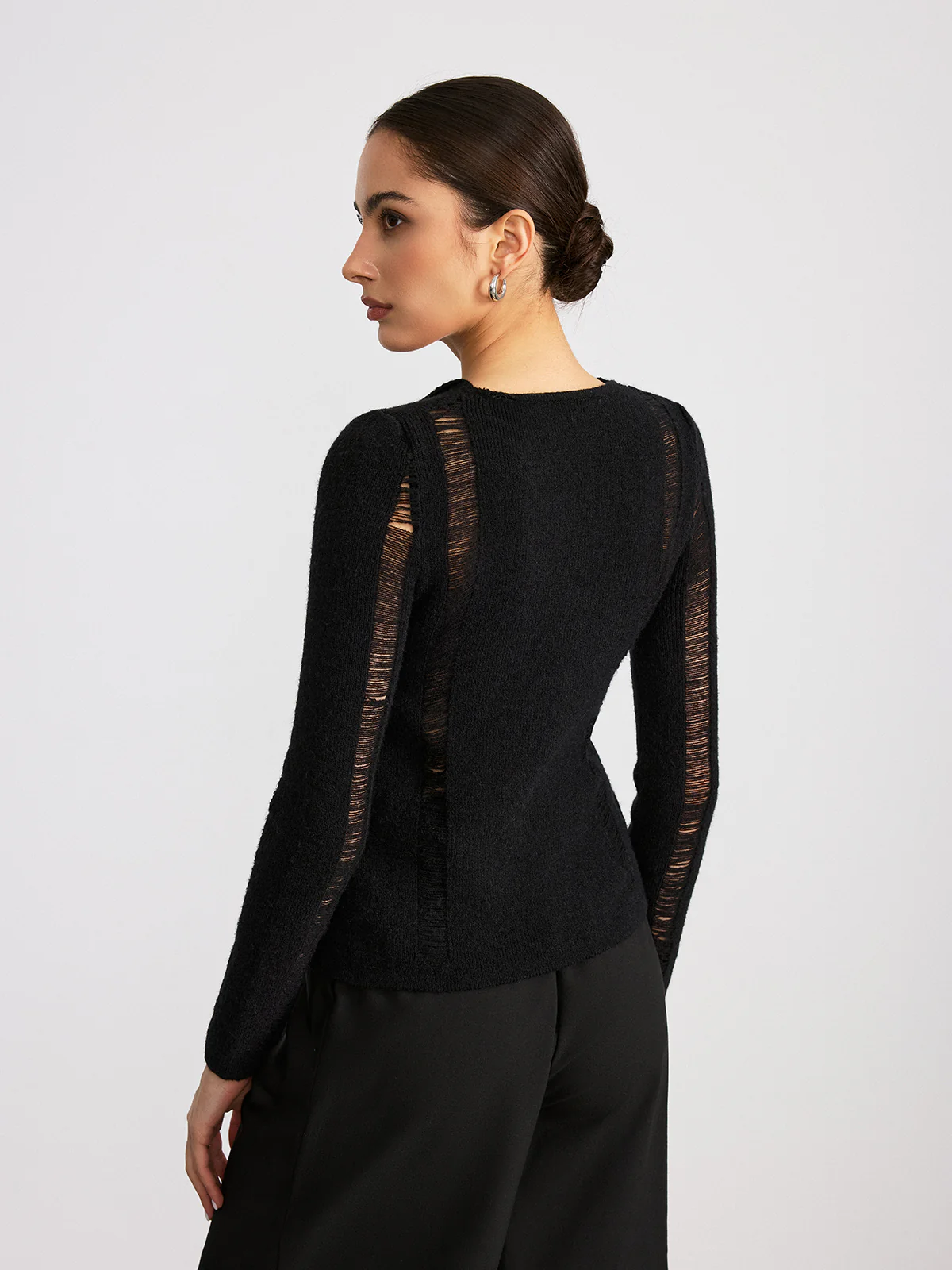 Sheer Panel Button Front Lapel Blouse - Wholesalesil