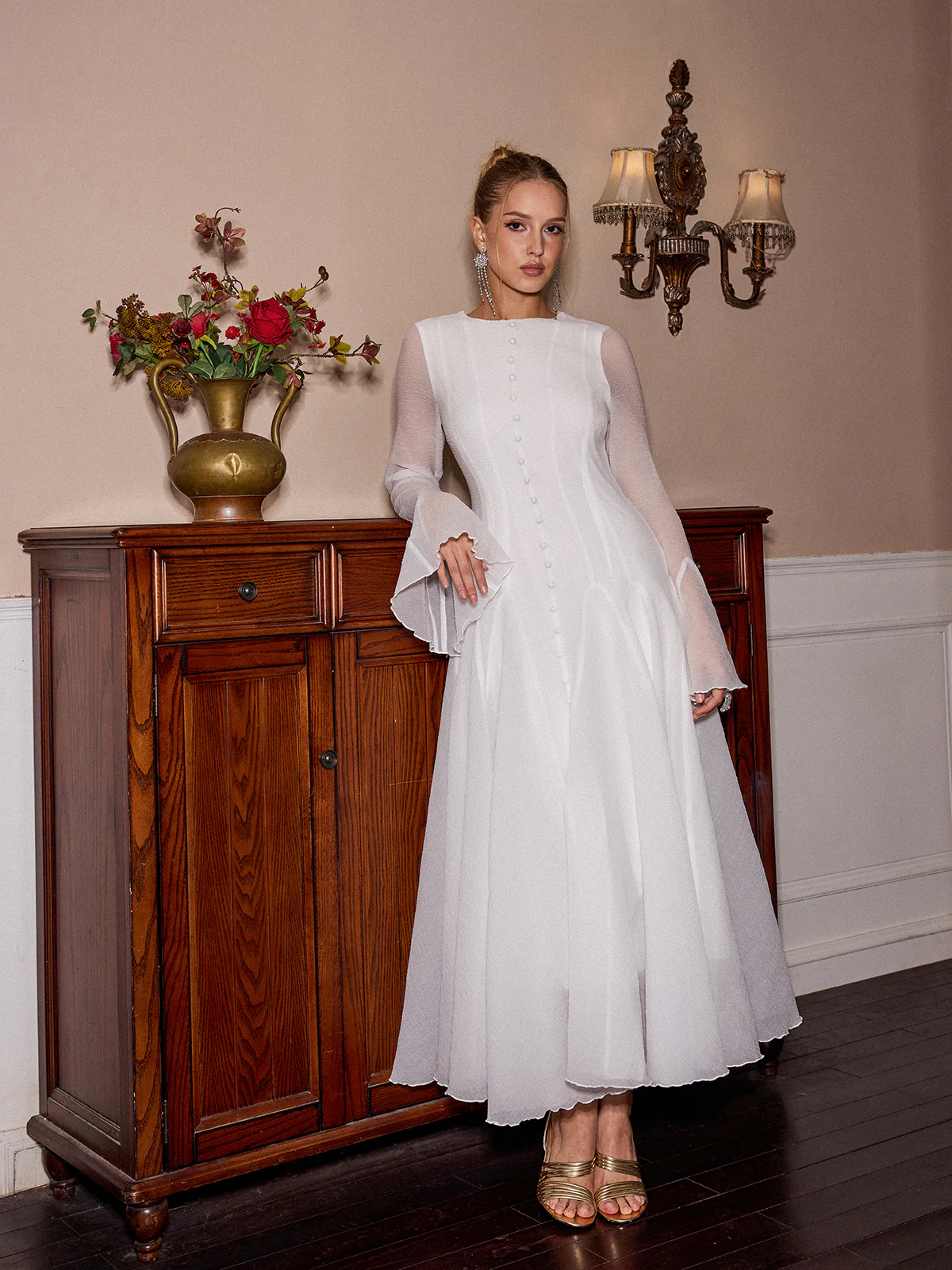 Sheer Bell Sleeve Maxi Dress - Wholesalesil