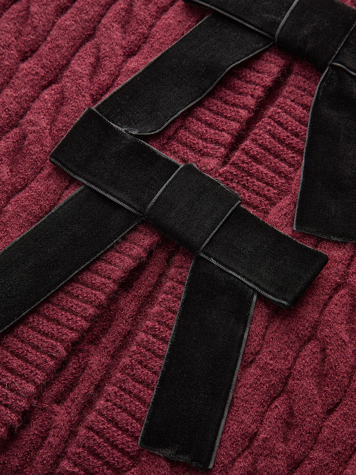 Velvet Bow Cable Knit Cardigan - Wholesalesil