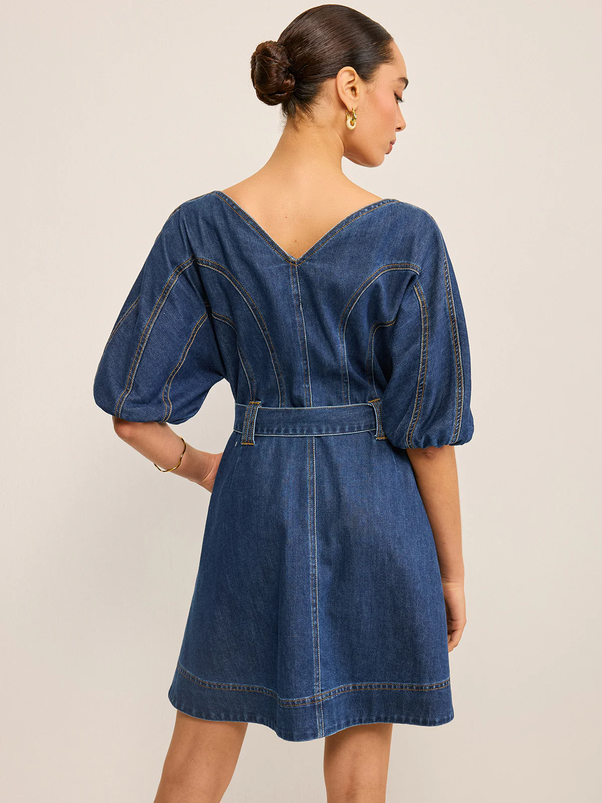 Pocketed Belted Denim Dress - Wholesalesil