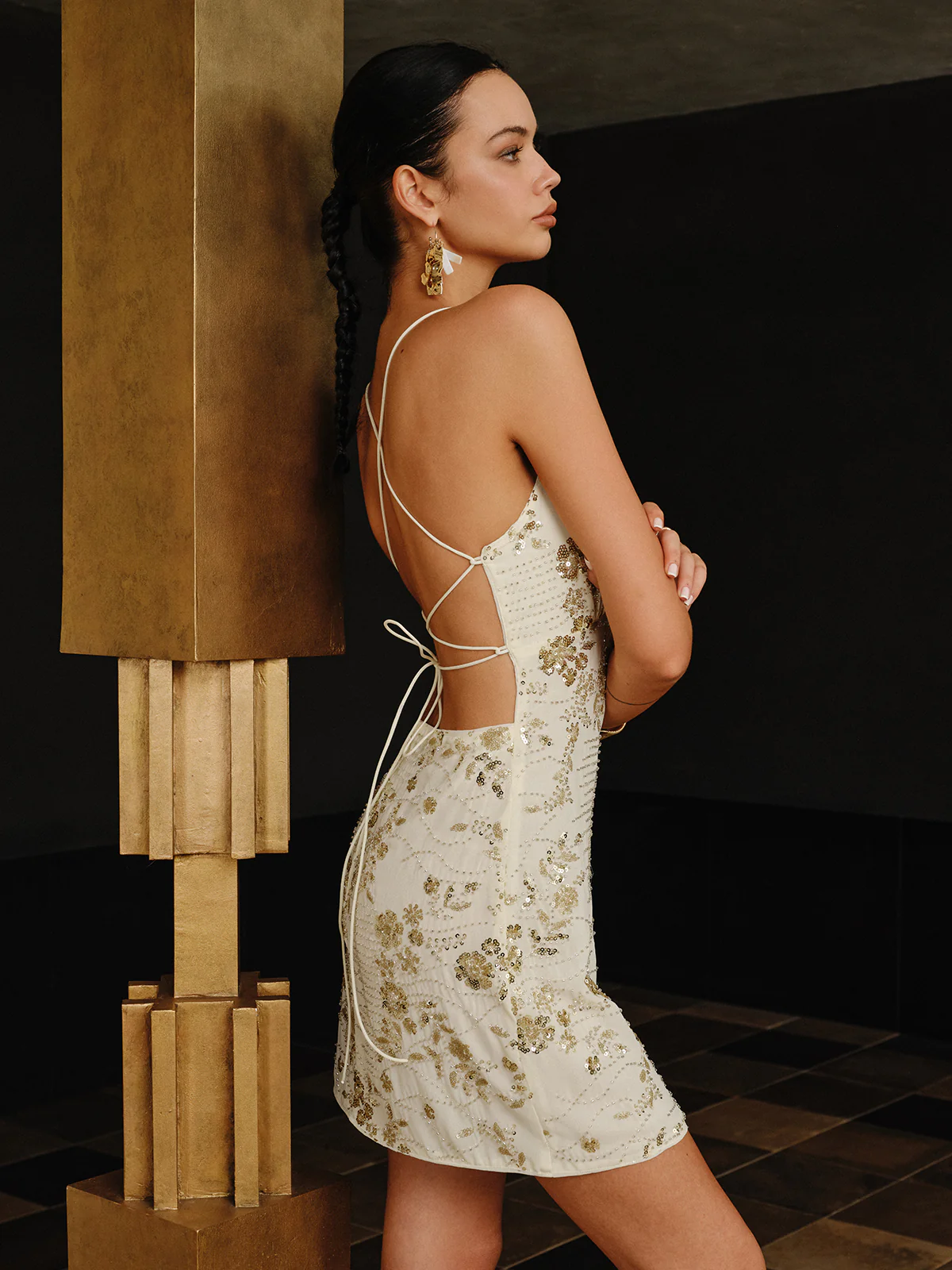 Sequin Cami Dress with Crisscross Back Tie - Wholesalesil