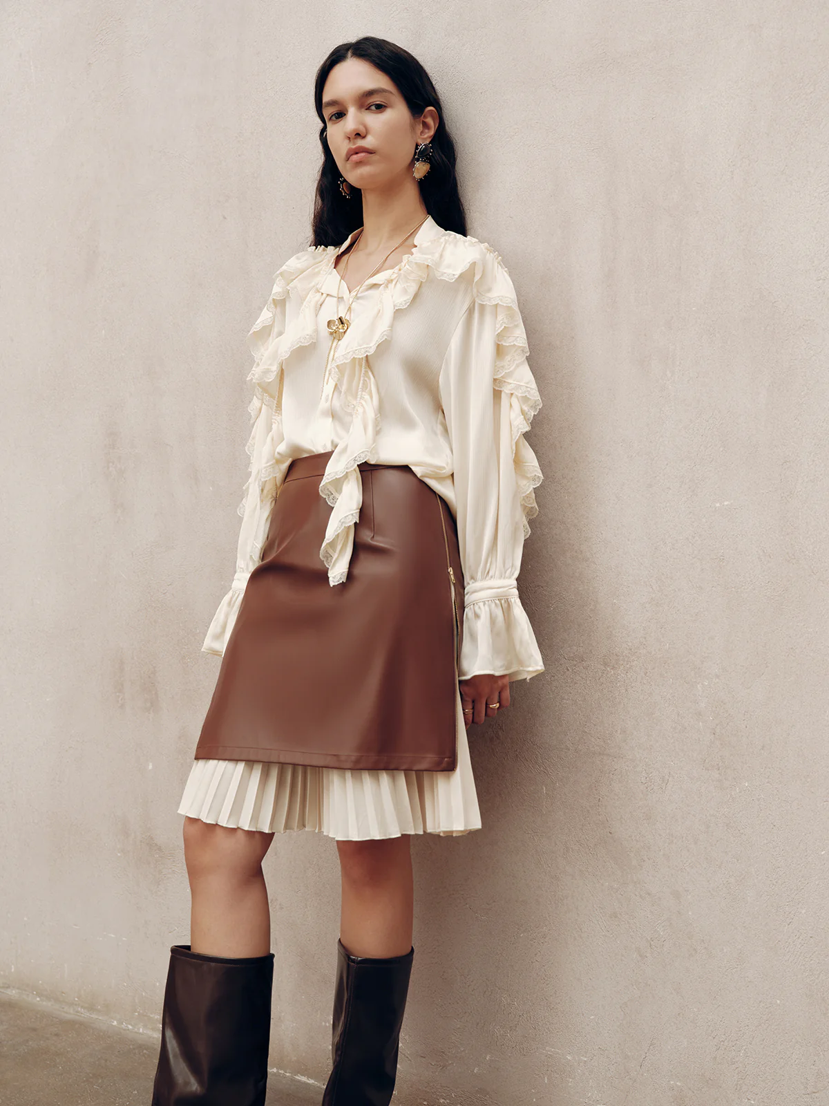 2 in 1 Pleated Zip PU Mini Skirt - Wholesalesil