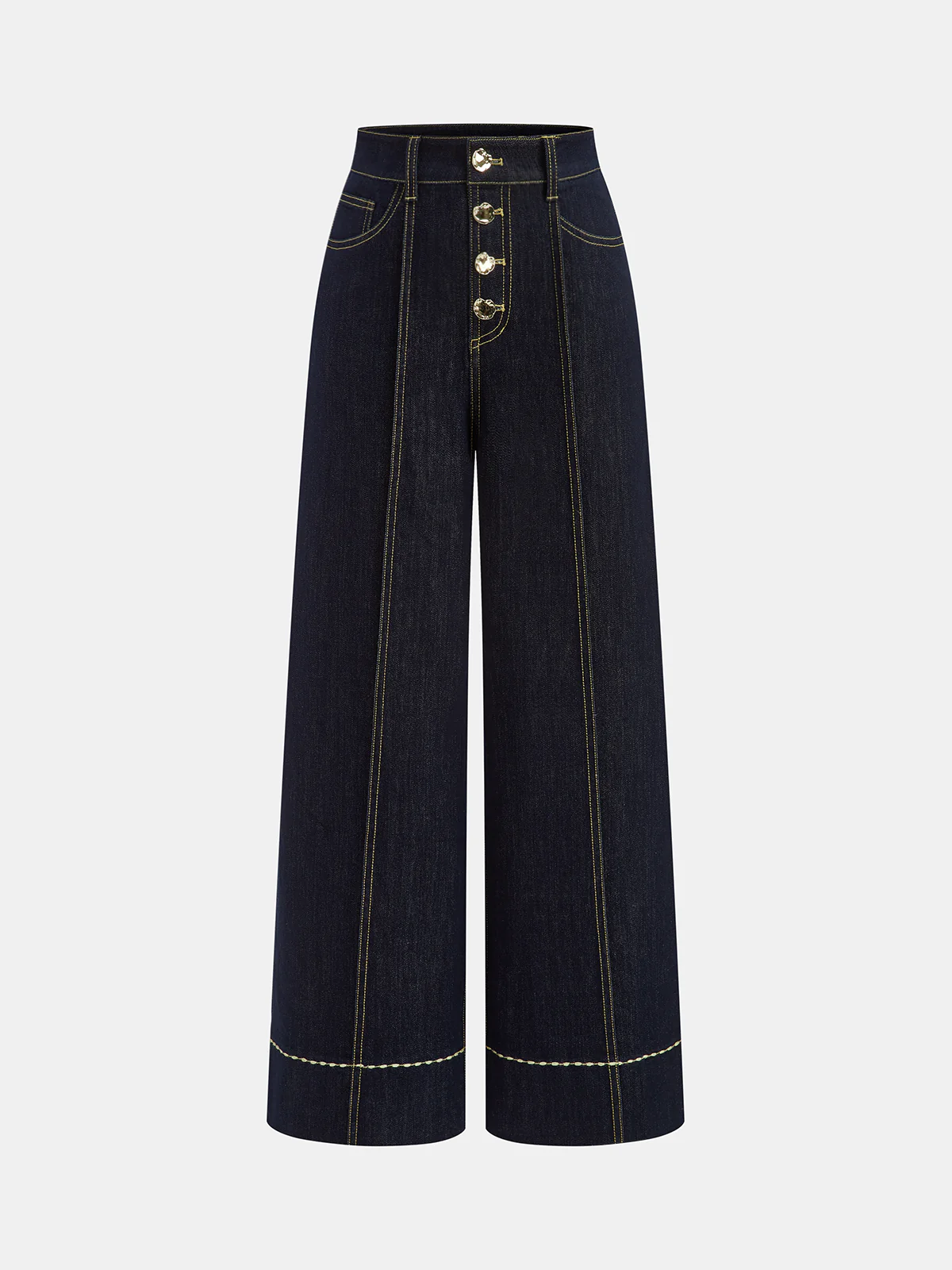 High-Waist Button Wide-Leg Denim Pants - Wholesalesil