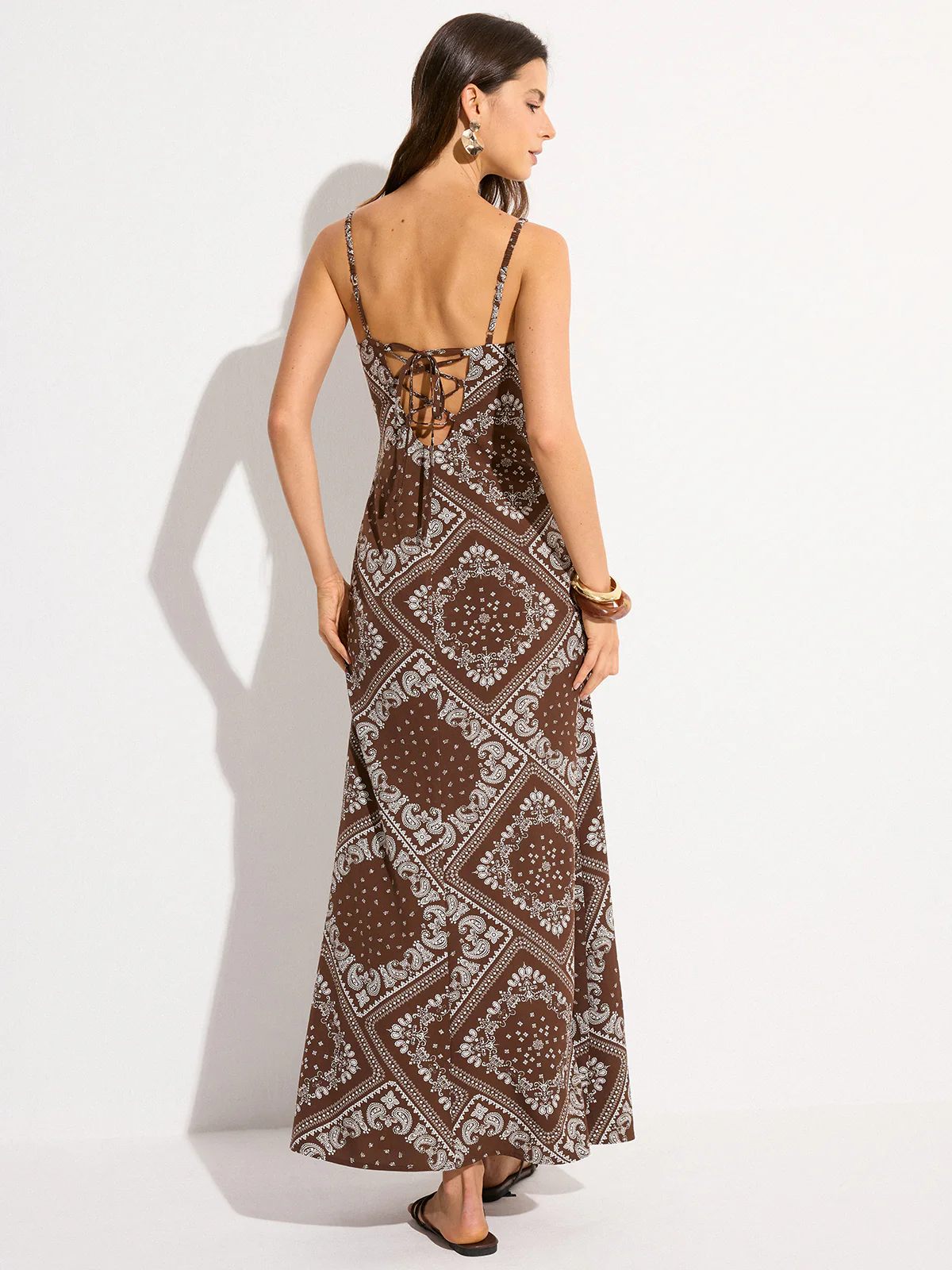 Paisley Print Spaghetti Strap Maxi Dress - Wholesalesil