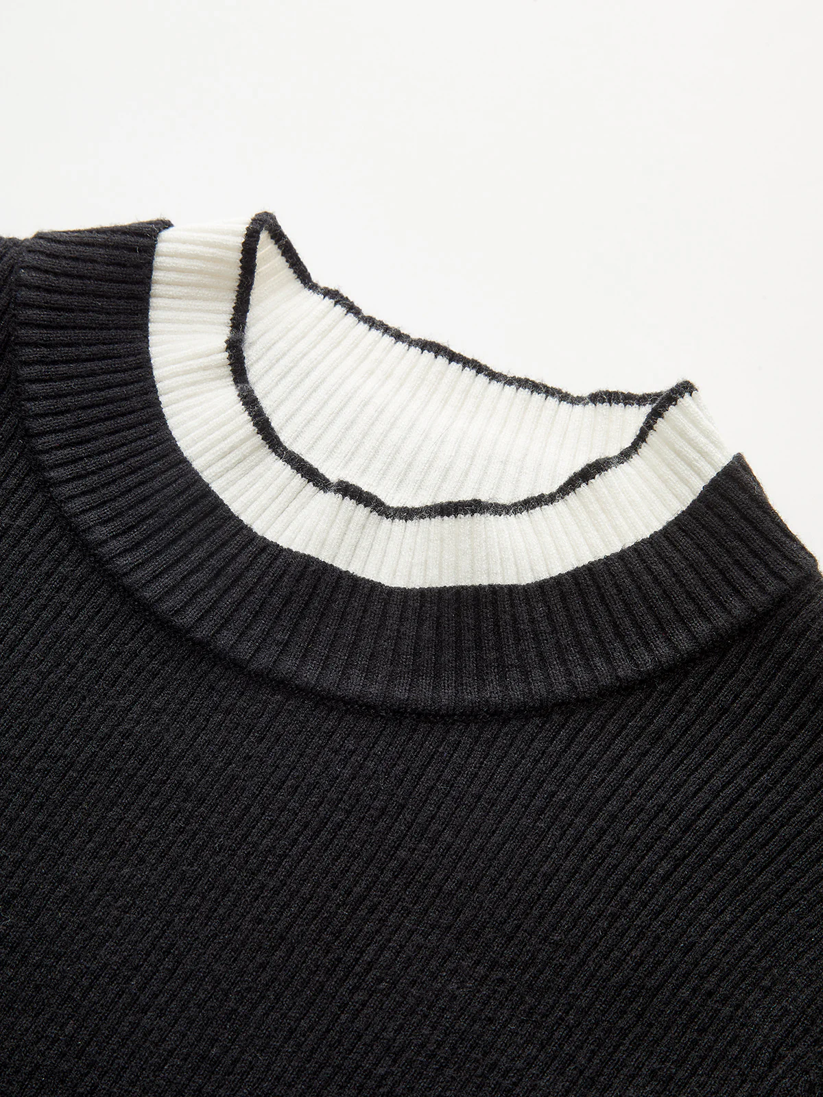 2 in 1 Contrast Cuff Mock Neck Ribbed Knit Top - Wholesalesil