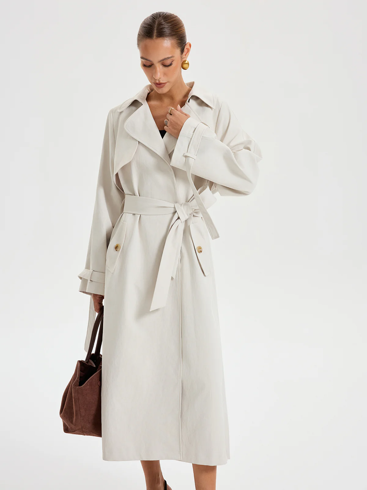 Belted Double-breasted Trench Coat - Wholesalesil