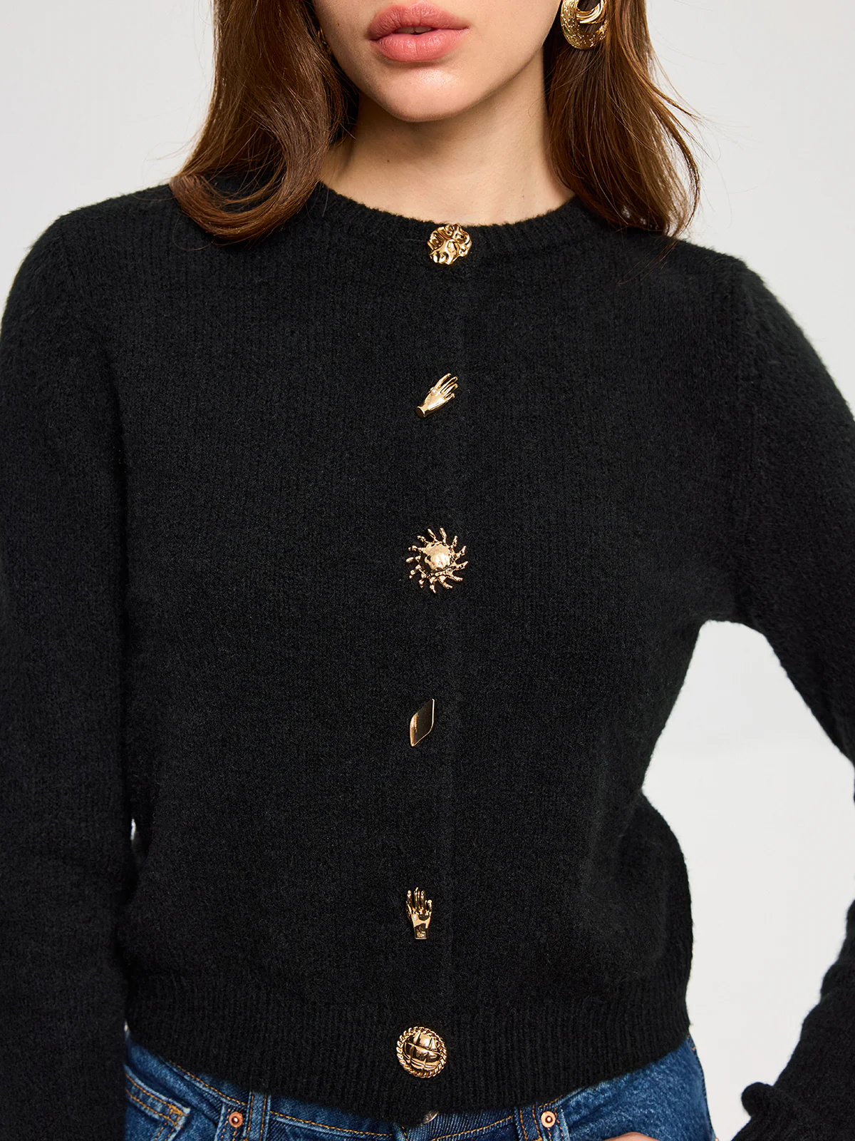 Wool Blend Metal Button Cardigan - Wholesalesil