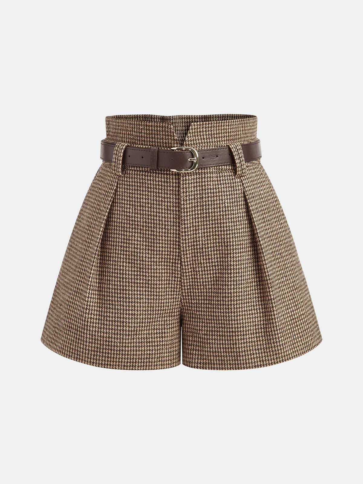 Belted Houndstooth Tweed Shorts - Wholesalesil