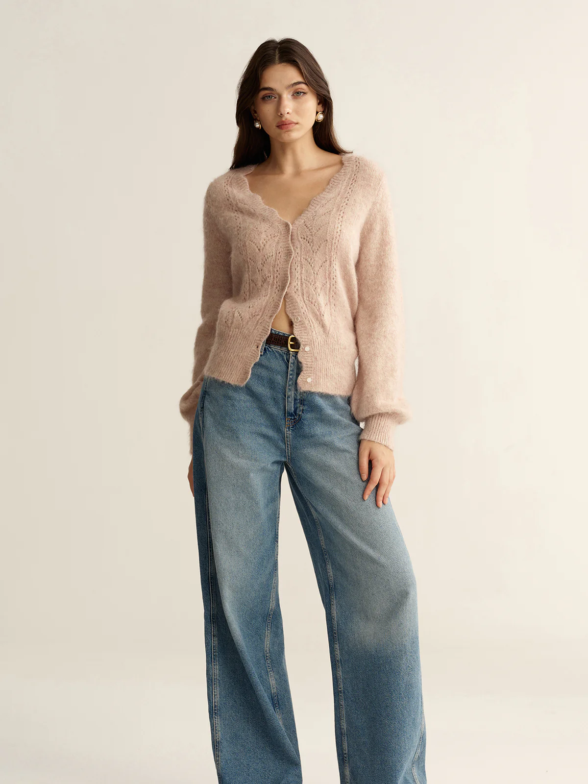 Scalloped Edge Wool-Blend Knit Cardigan - Wholesalesil