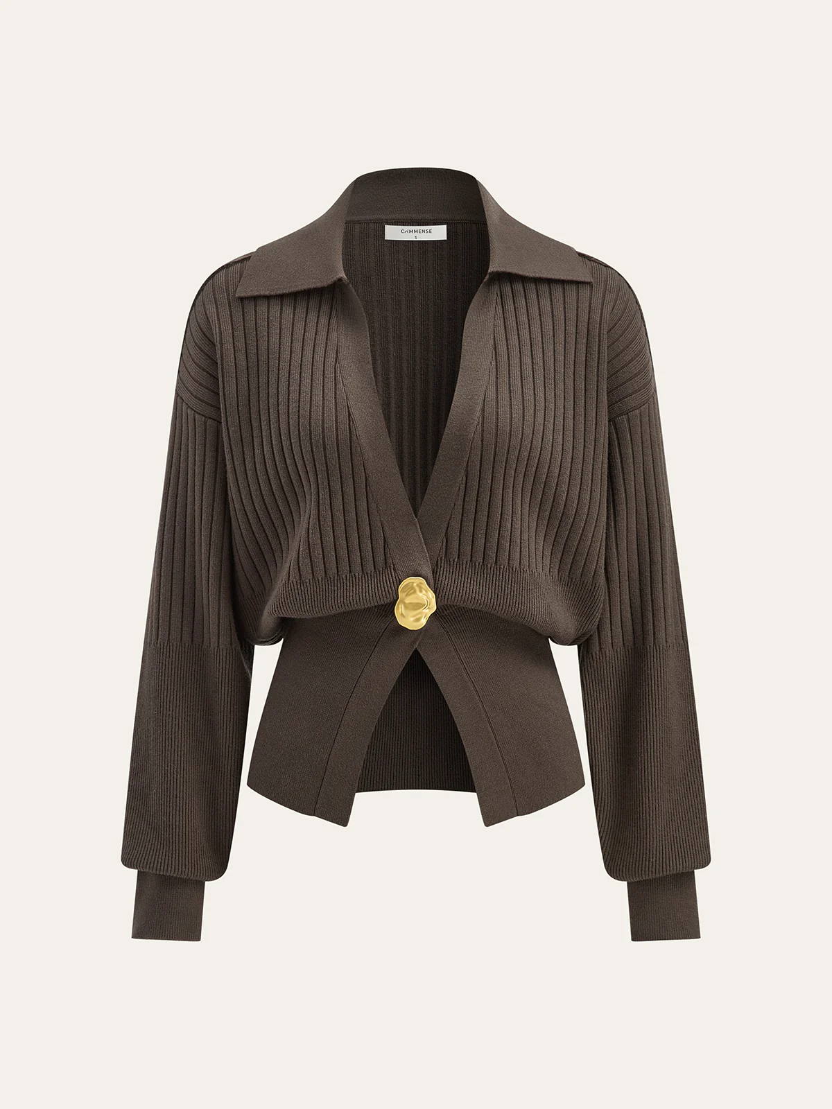 Ribbed Collared Metal Button Cardigan - Wholesalesil