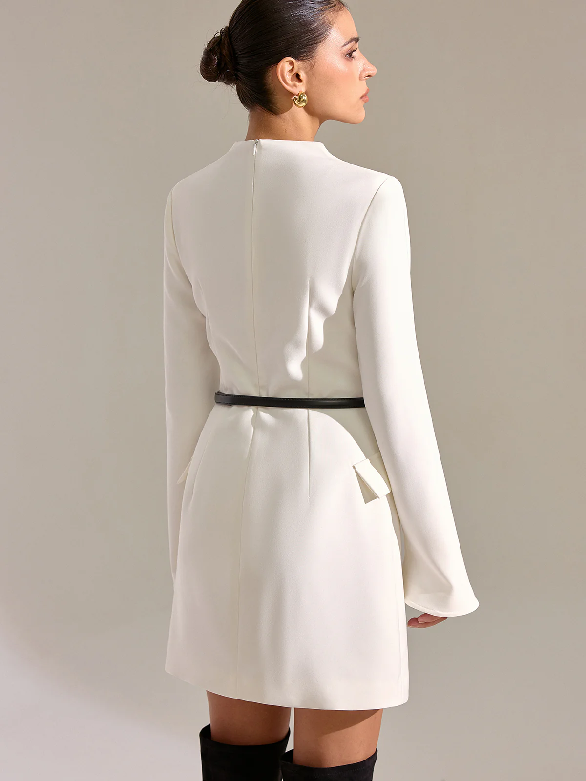 Horsebit Decor V-Neck Dress - Wholesalesil