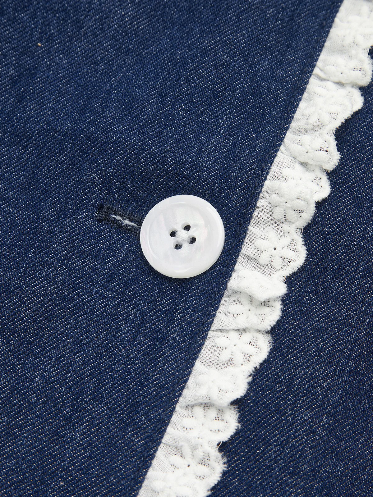 Denim Lace Trim Lapel Mini Dress - Wholesalesil