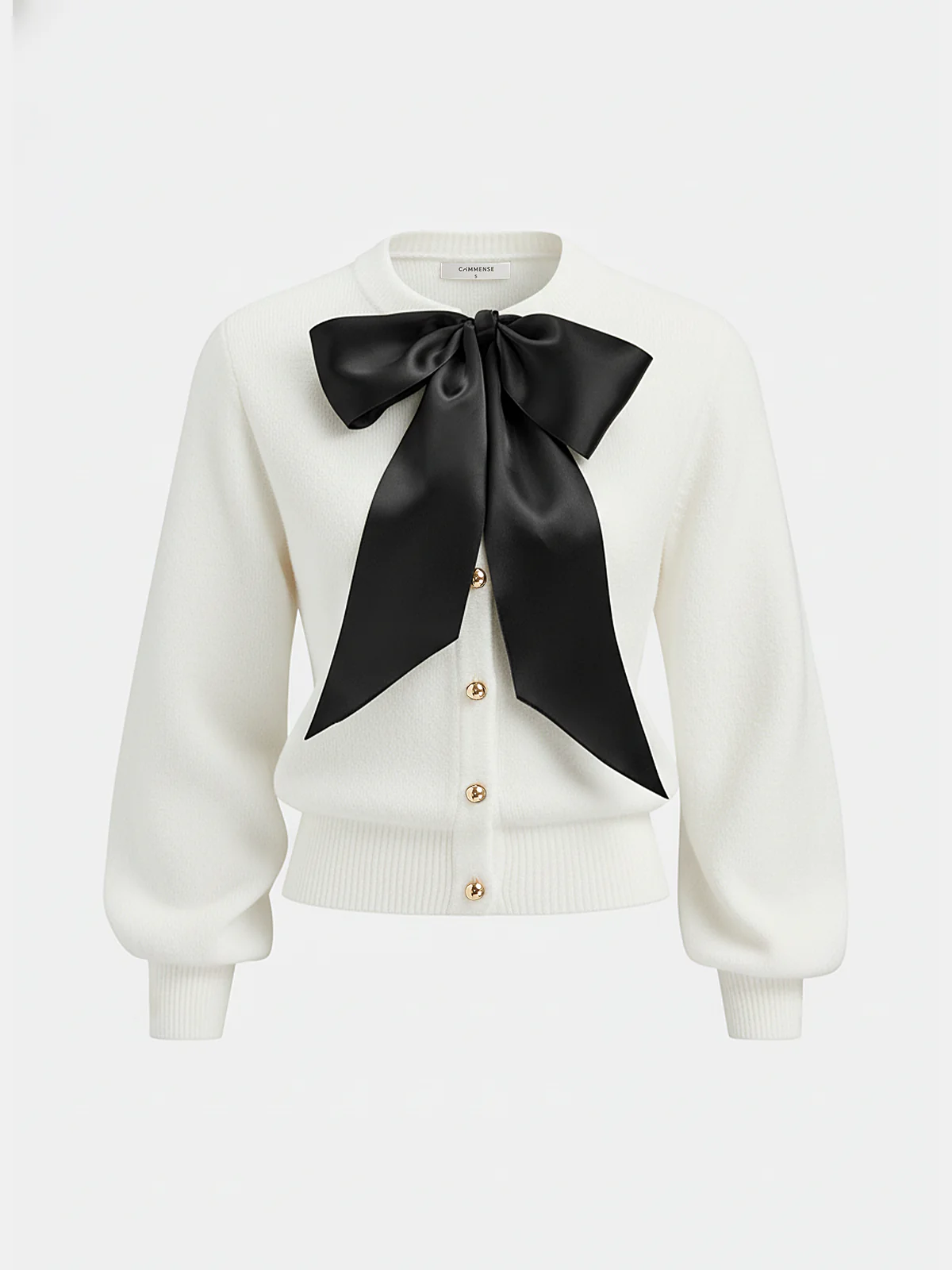 Bow Detail Metal Button Knit Cardigan - Wholesalesil