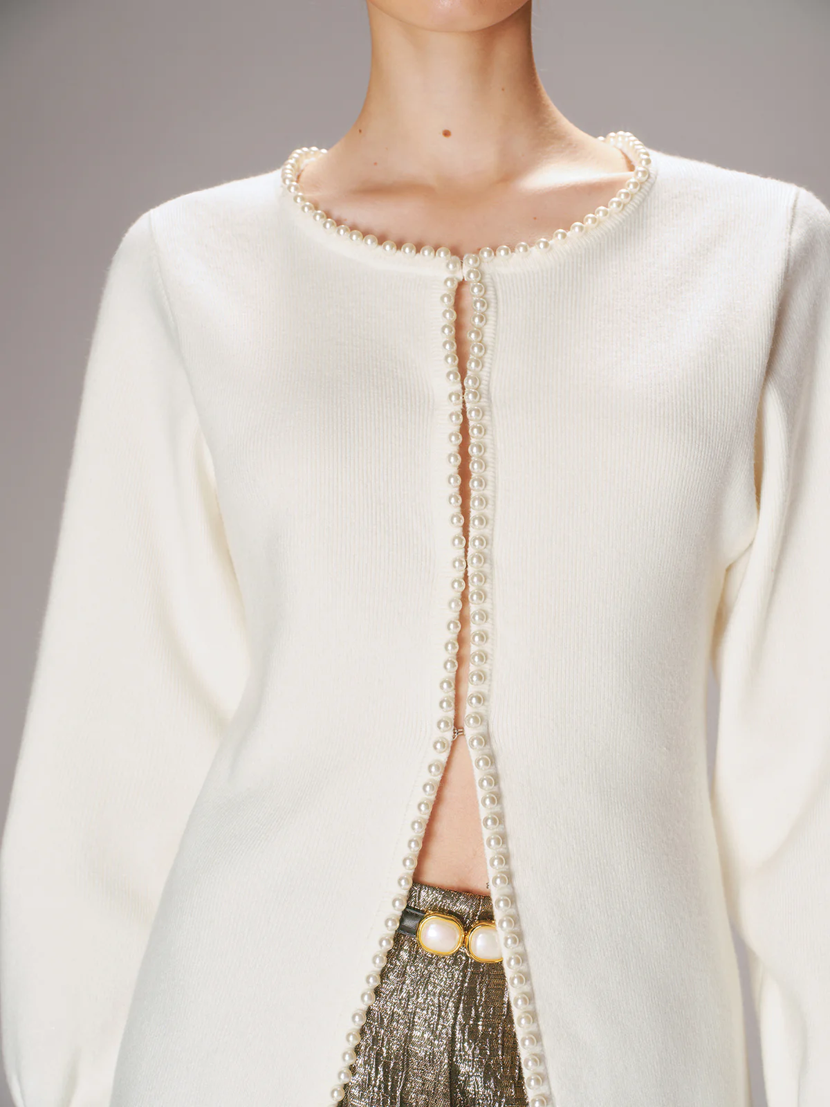 Pearl Trim Knit Cardigan - Wholesalesil