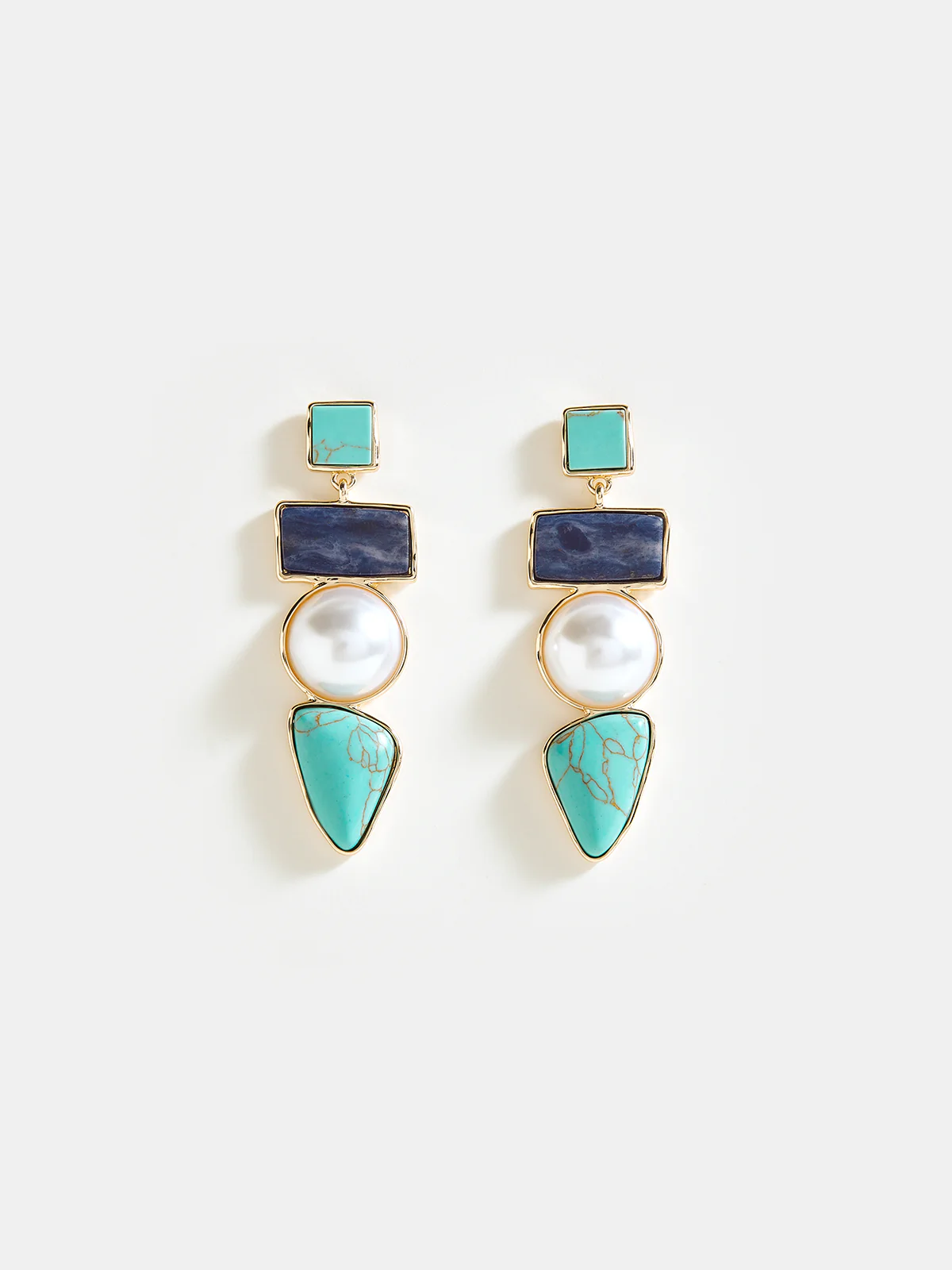 Layered Geometric Pearl Earrings - Wholesalesil