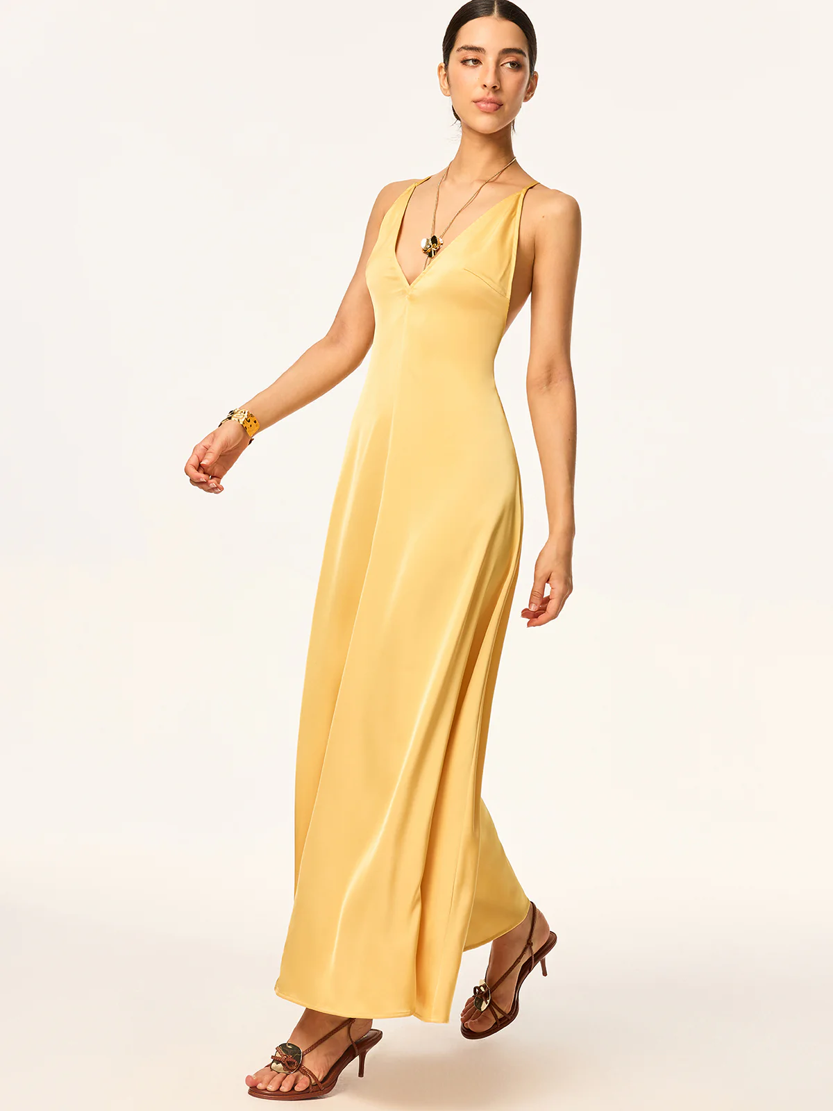 Crisscross Strap Backless Satin Maxi Dress - Wholesalesil