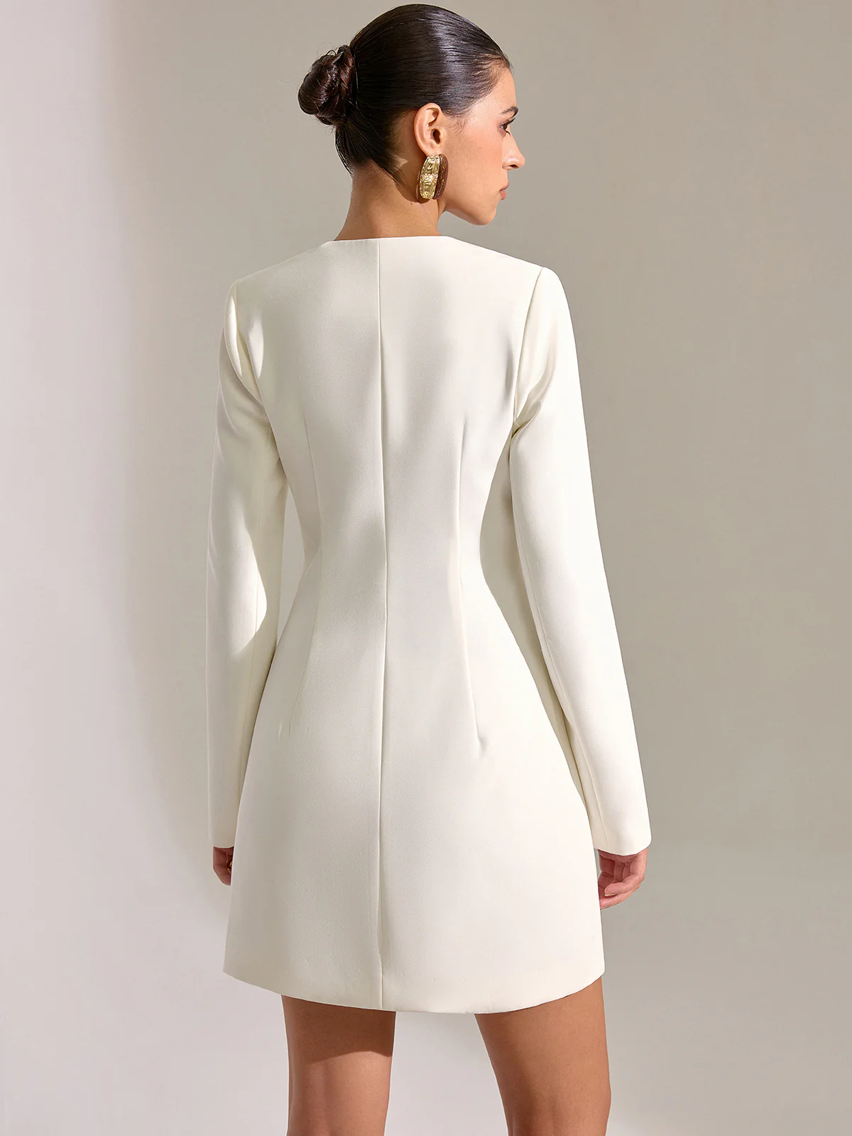 Metal Button-Front V-Neck Mini Dress - Wholesalesil