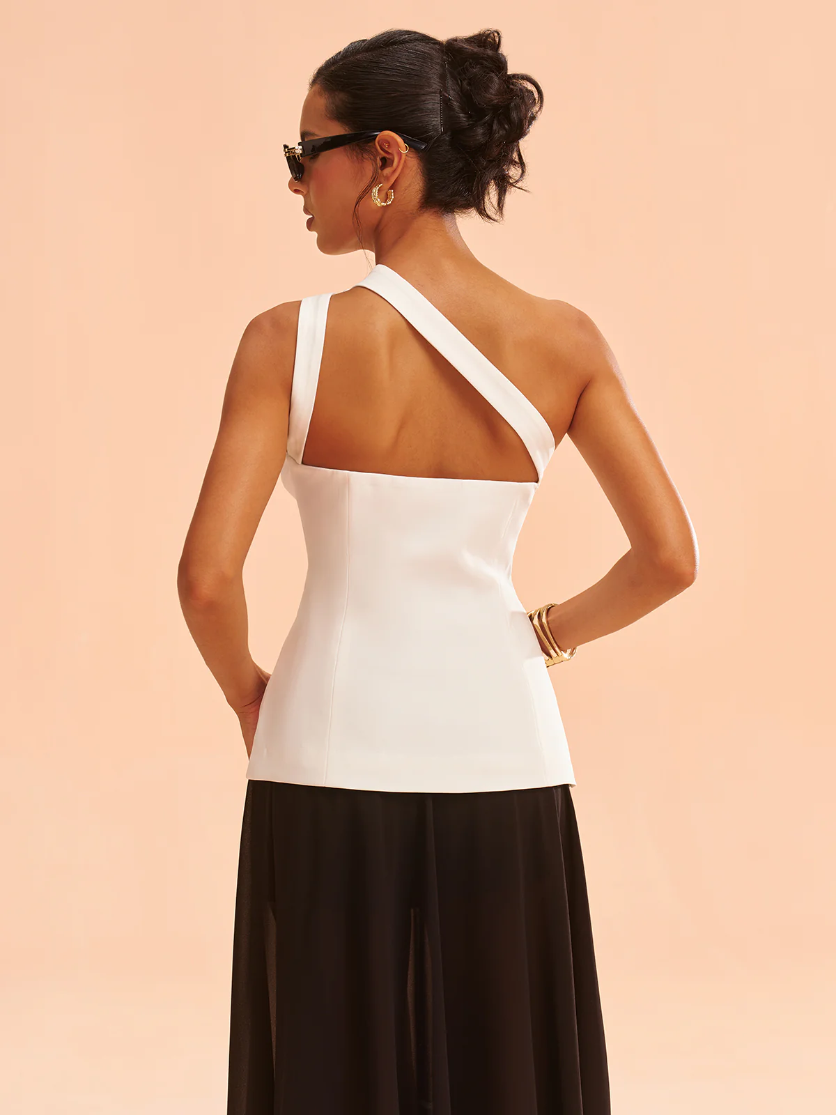 One-Shoulder Asymmetric Button Vest - Wholesalesil