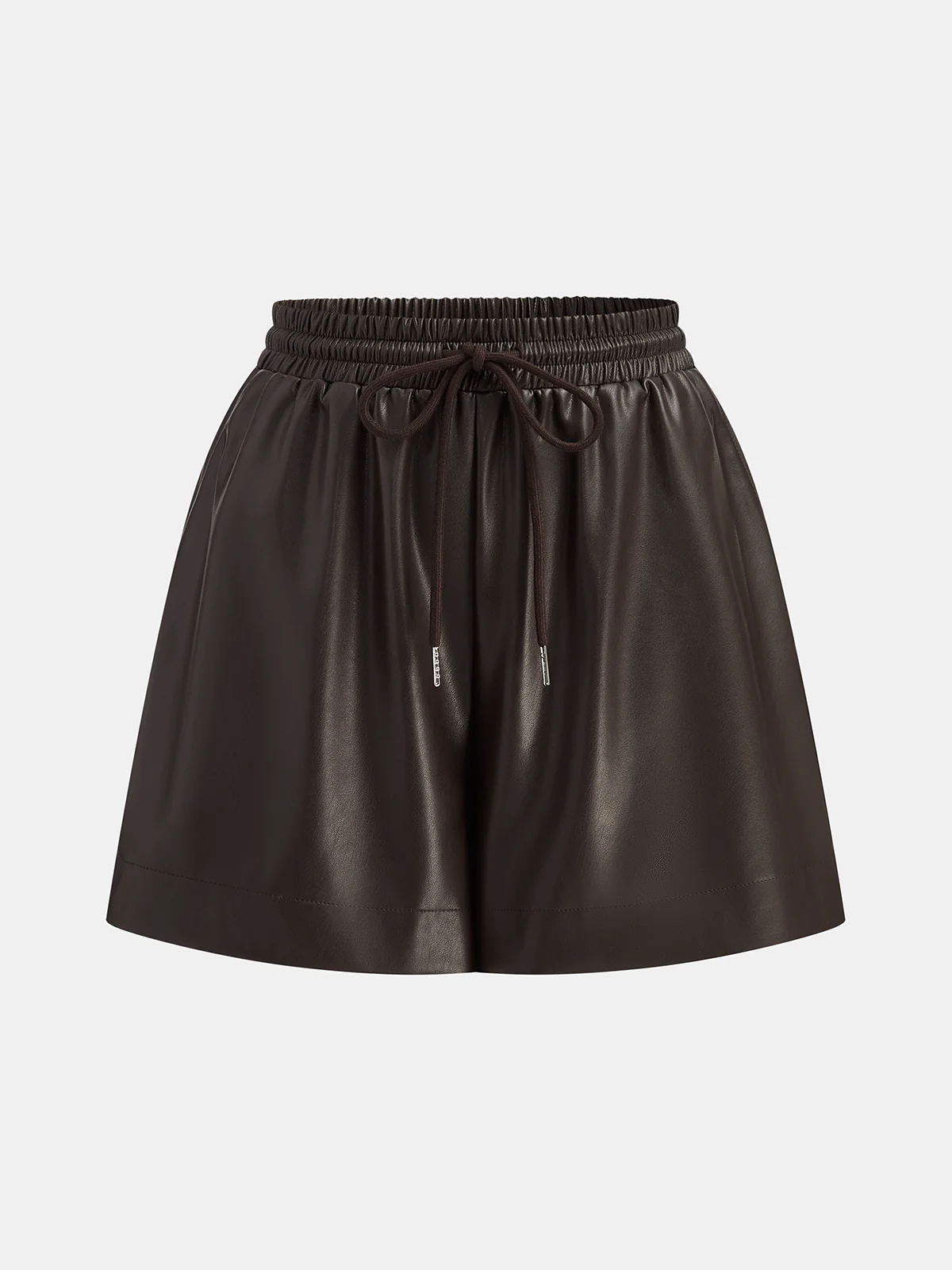 Faux Leather Drawstring Elastic Waist Shorts - Wholesalesil