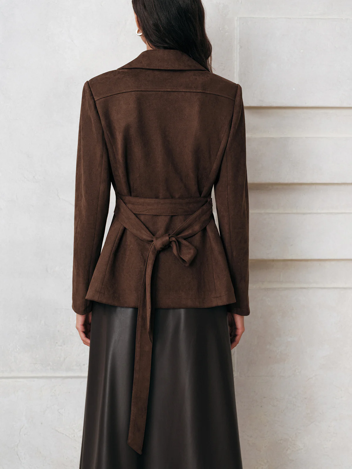 Belted Double-Breasted Suede Effect Jacket - Wholesalesil