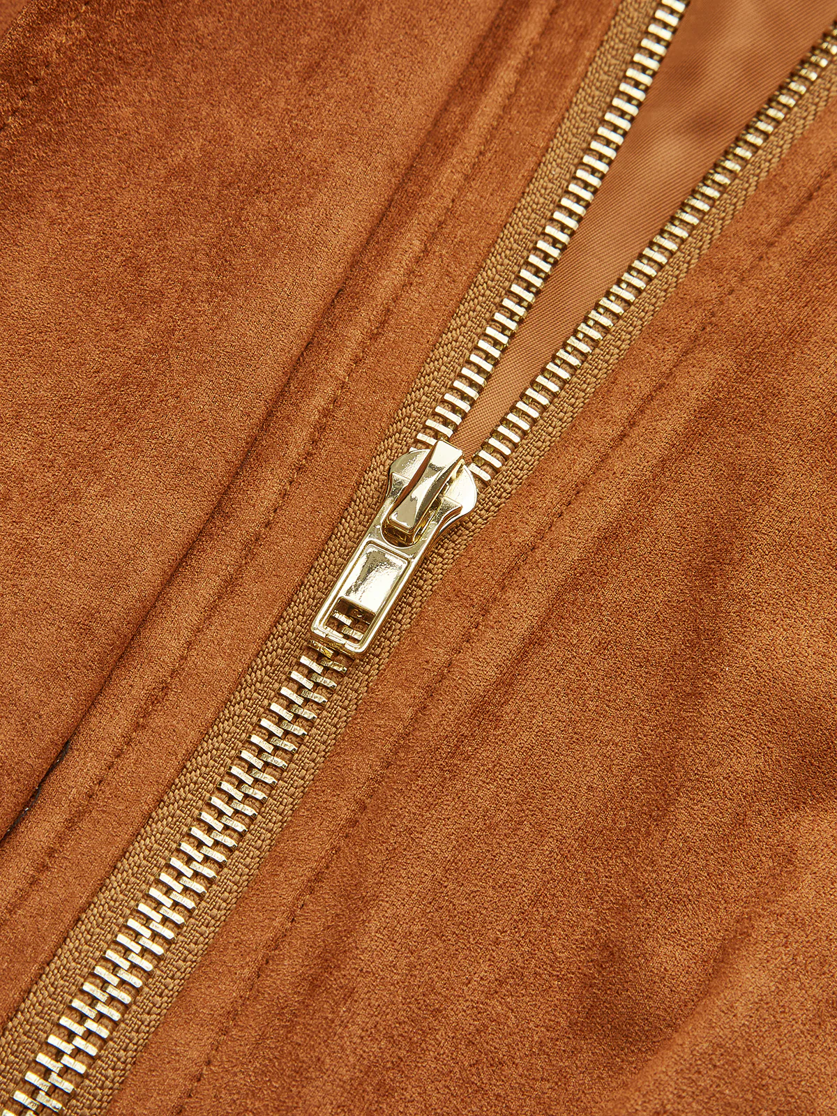 Collared Zip-Front Suede Effect Jacket - Wholesalesil