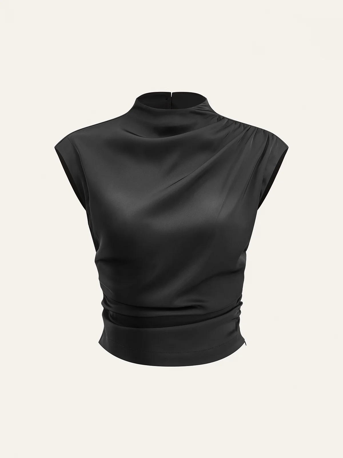 Mock Neck Cap Sleeve Ruched Top - Wholesalesil