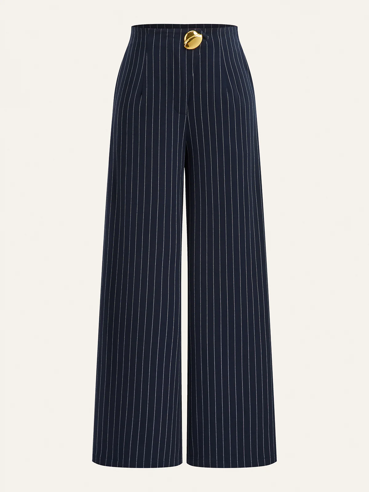 Metal Button Asymmetric Placket Pinstripe Wide-Leg Pants - Wholesalesil
