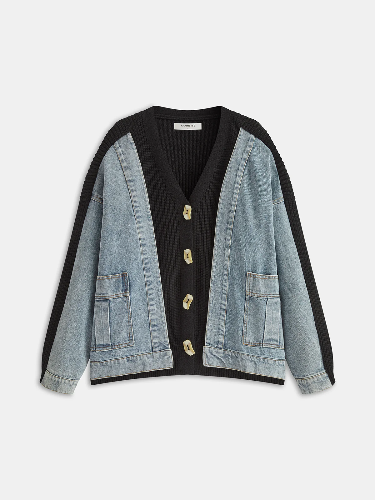 2 in 1 Denim Paneled Knit Cardigan - Wholesalesil