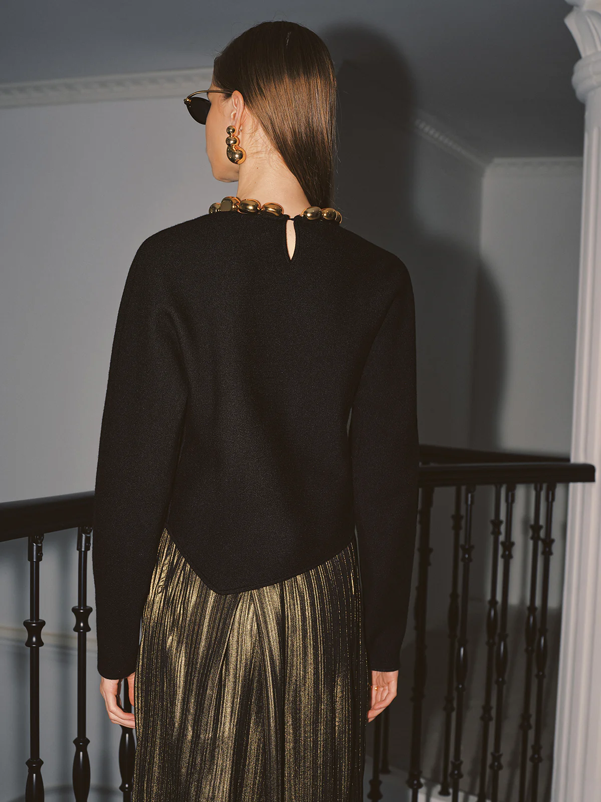 Ball Detail Neckline Long-Sleeve Sweater - Wholesalesil